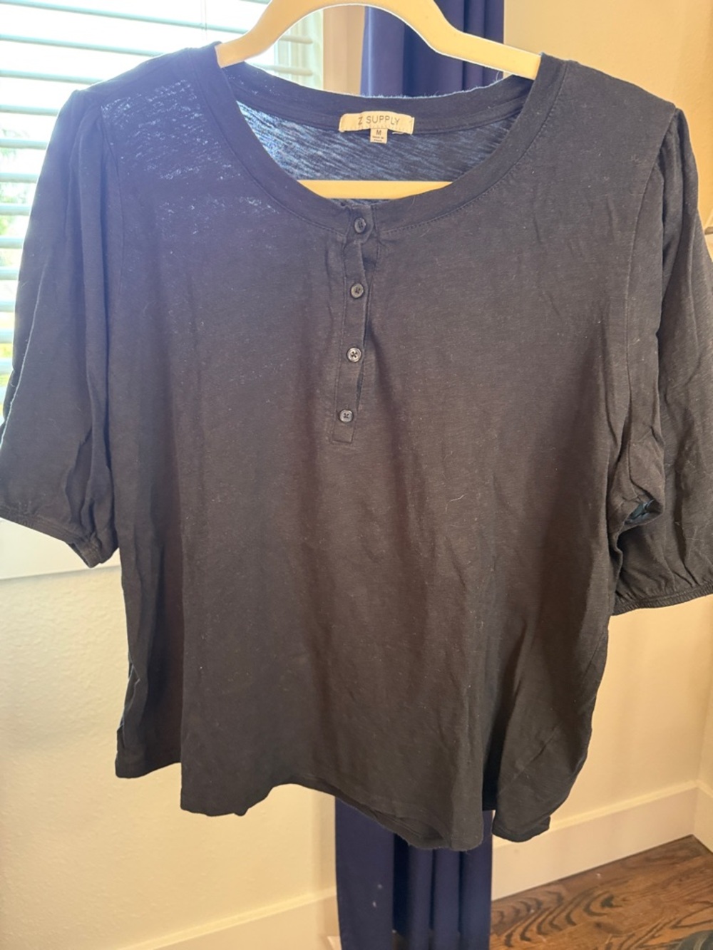 Z Supply Short Sleeve Black Henley Top